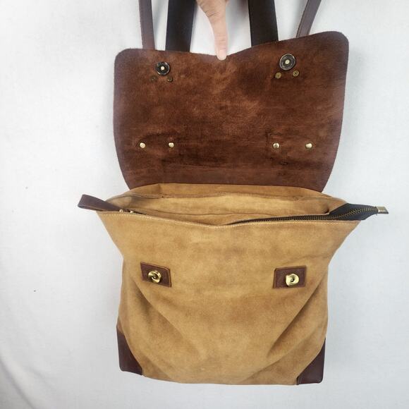 Jesslyn Blake 100% Leather & Suede Messenger Bag Brown/Tan Crossbody Option EUC - Picture 4 of 16